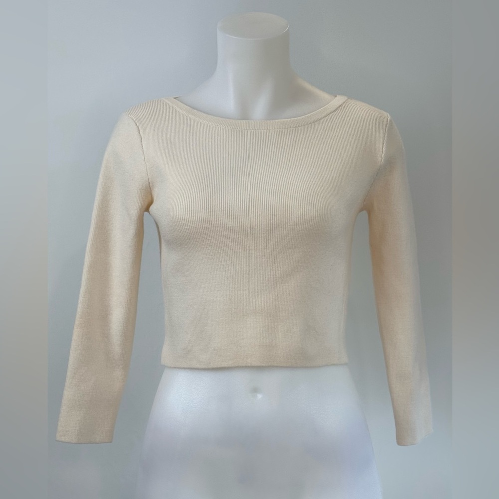 Club Monaco Lizeth Crop Cream Ribbed Knit Sweater